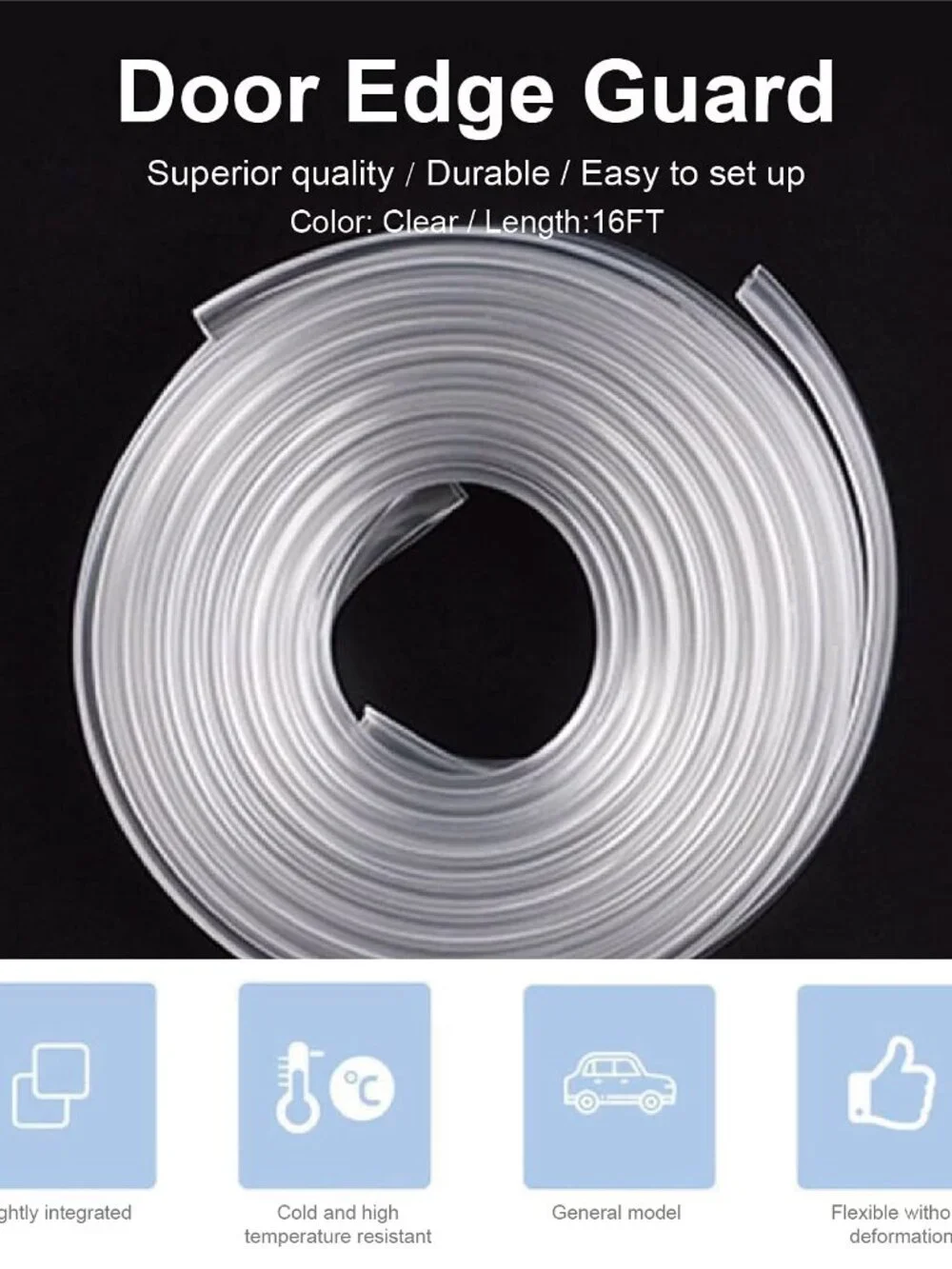 Car Door Edge Guards, 16ft Clear Chrome Universal U Shape Rubber Sealed Door Edg